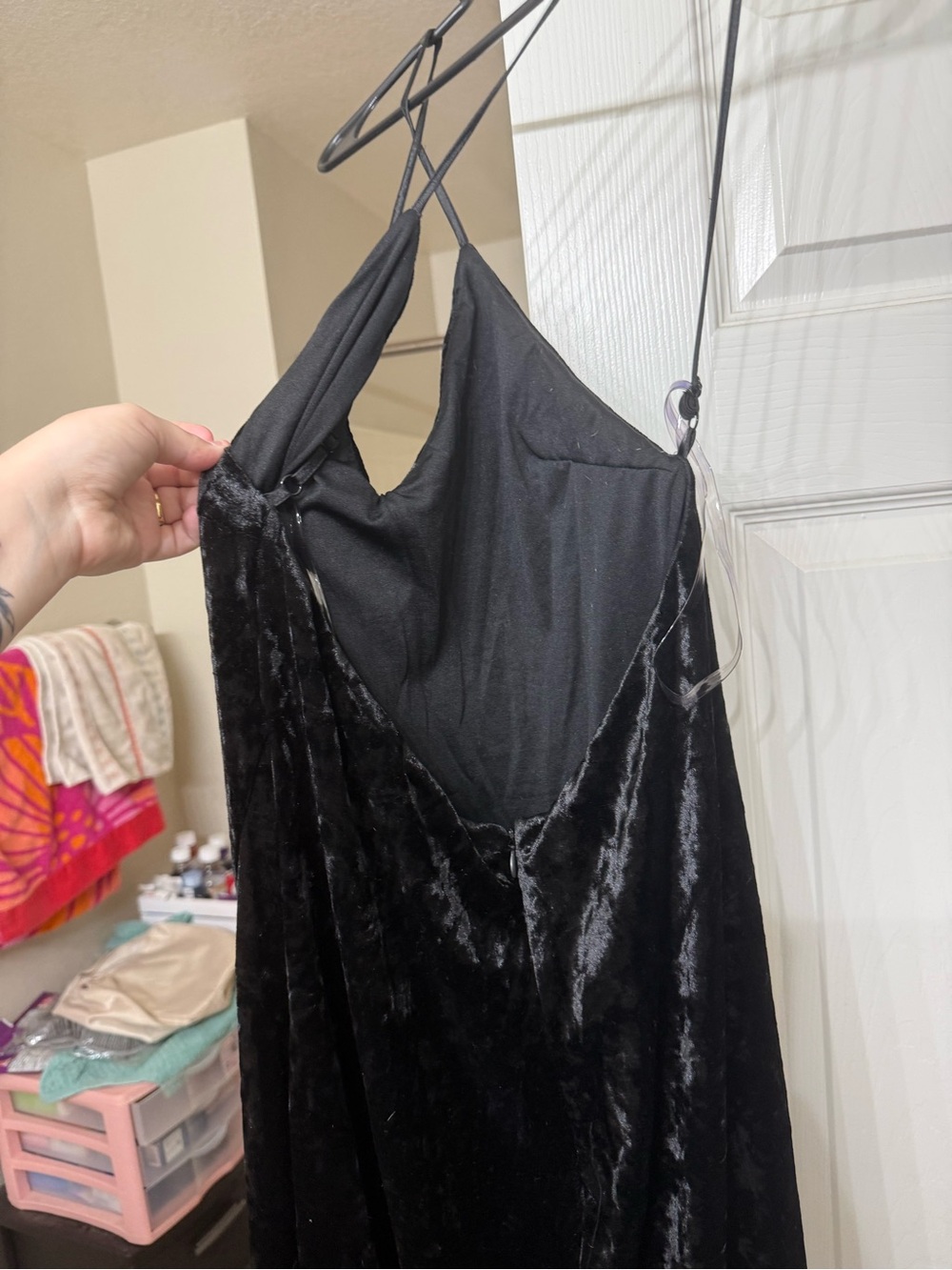 DO+BE Black Velvet Asymmetrical Slip Dress